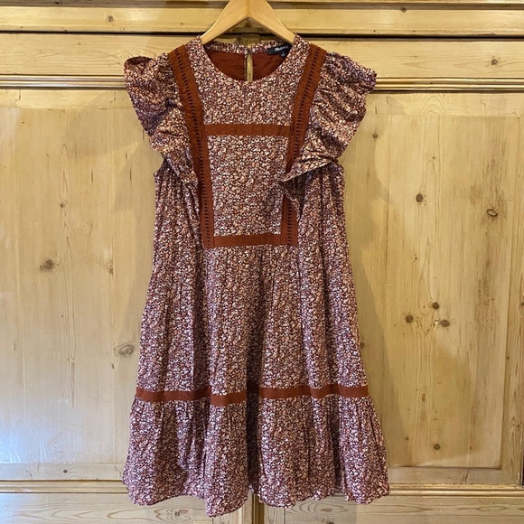 Madewell Floral Mini Dress in Brown & Red Size Small - Picture 3 of 7